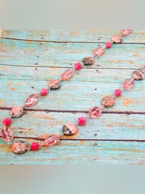 Pink bead necklace with glass beads, rhodonite and agate stone beads NEW